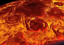 木星北极惊撼红外图像曝光，气旋如熔岩地狱/直径超地球超强台风
